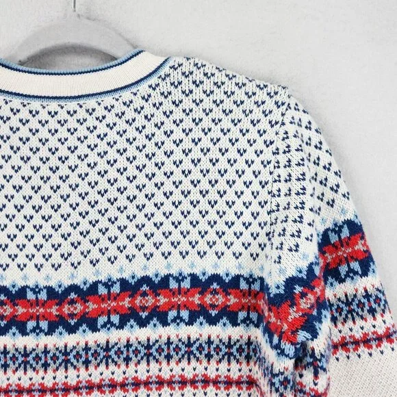 Hanna Andersson Sweater Womens Small White Blue Fair Isle Quarter Zip Pullover - Picture 10 of 12
